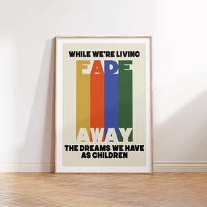 Impresión con letras de Oasis Fade Away / Gallagher / A0 A1 A2 A3 A4 A5 / Arte musical de la banda de indie rock de Manchester / Póster tipográfico de concierto / Northern GifT