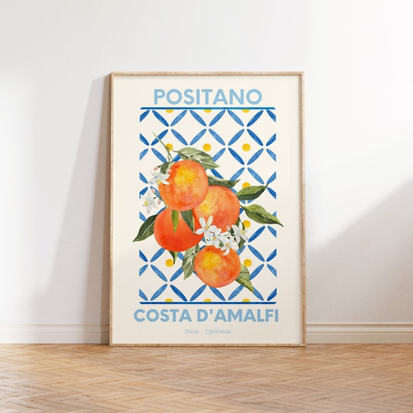 Oranges Fruit Market Print | Les Citrons Kitchen Wall Poster | Positano Seville Andalucia | Retro Food Art l Dining Room | Italian Food |