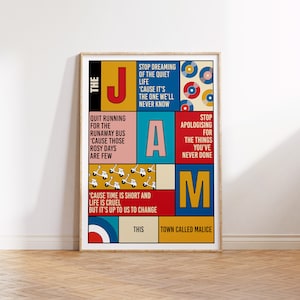 The Jam | Town Called Malice | Lyrics Print | A0 A1 A2 A3 A4 A5 | Indie Mod Punk Band Music Art | Concert Typographic Poster | Gift