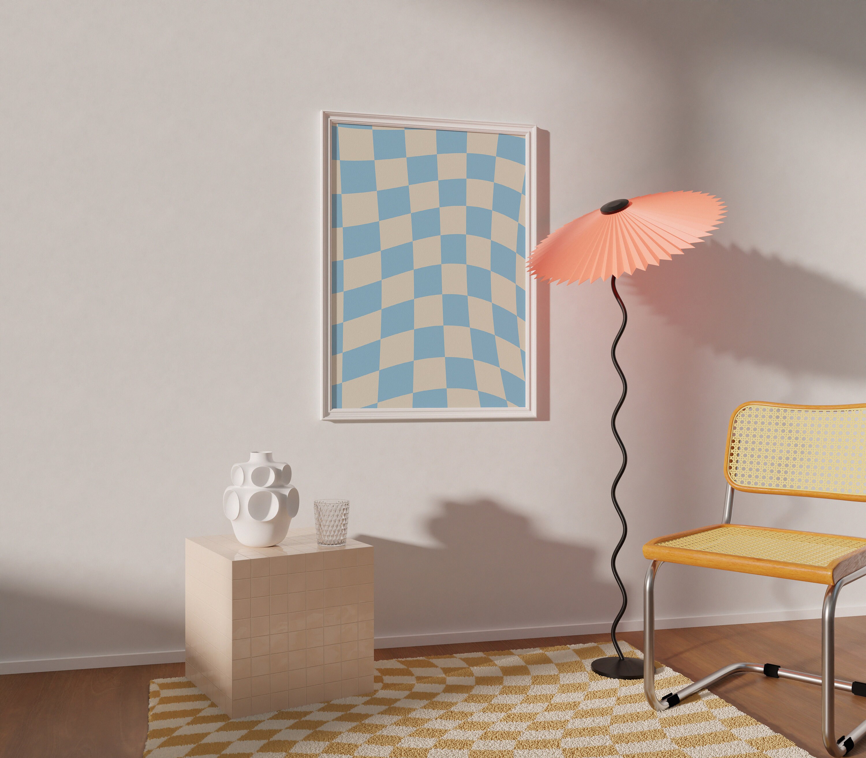 Checkered Print | Abstract Checked Poster | Wavy Print | Blue Check ...