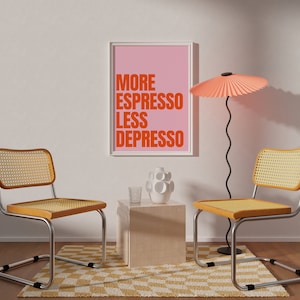 More Espresso Less Depresso Coffee Poster | Kitchen Wall Gallery Quote | A3 A4 A5 | Print Gift | Retro Wall Decor Art l Funny Quote Print