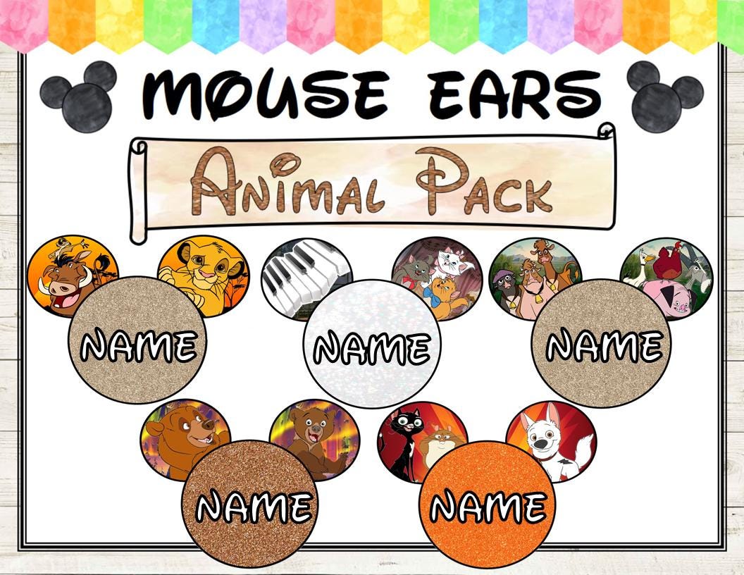 Mouse Tag Animal Pack Mouse Ears (editable Name Tags) - Etsy