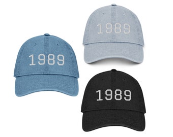 Embroidered 1989 Denim Hat Baseball Cap Neutral Colors Made To Order