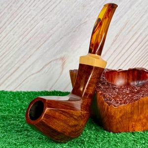 Leo Borgart Large Bent Paneled Brandy, Square Shank w/ Boxwood Estate Pipe. Handmade in Denmark. A Truly Great Pipe! imagem 8