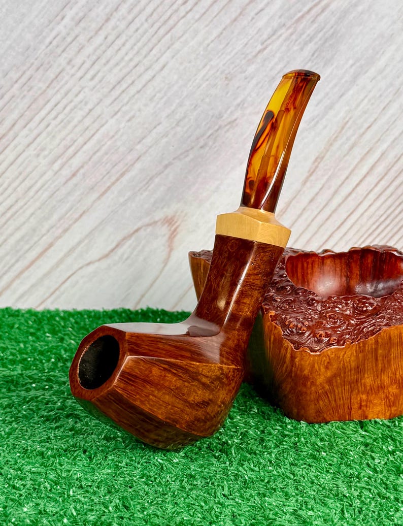 Leo Borgart Large Bent Paneled Brandy, Square Shank w/ Boxwood Estate Pipe. Handmade in Denmark. A Truly Great Pipe! imagem 8