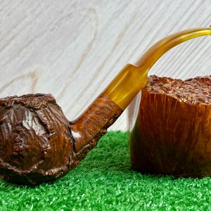 Ascorti New Dear KS  (Wax Drip Carved) Large Bent Apple Vintage Pipe, Excellent Condition & Very Clean.  Hand Carved in Italy (new stem)