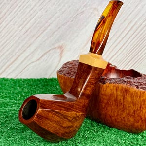 Leo Borgart Large Bent Paneled Brandy, Square Shank w/ Boxwood Estate Pipe. Handmade in Denmark. A Truly Great Pipe! imagem 13