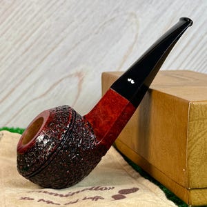 Caminetto Business Bulldog UNSMOKED Italian Pipe, New in Box Rustic Bowl and Smooth Red Finish, Lightly Bent Stem. Wide & Chunky Style.