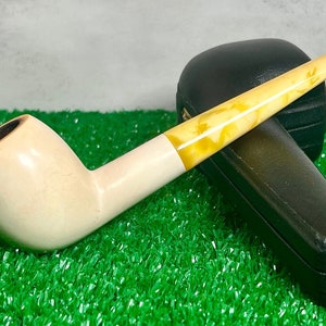 Otken Turkish Block Meerschaum Vintage Pipe w/ Custom Original Leather Case. Block Meerschaum, Smooth Finish, Push Tenon. Excellent Shape!