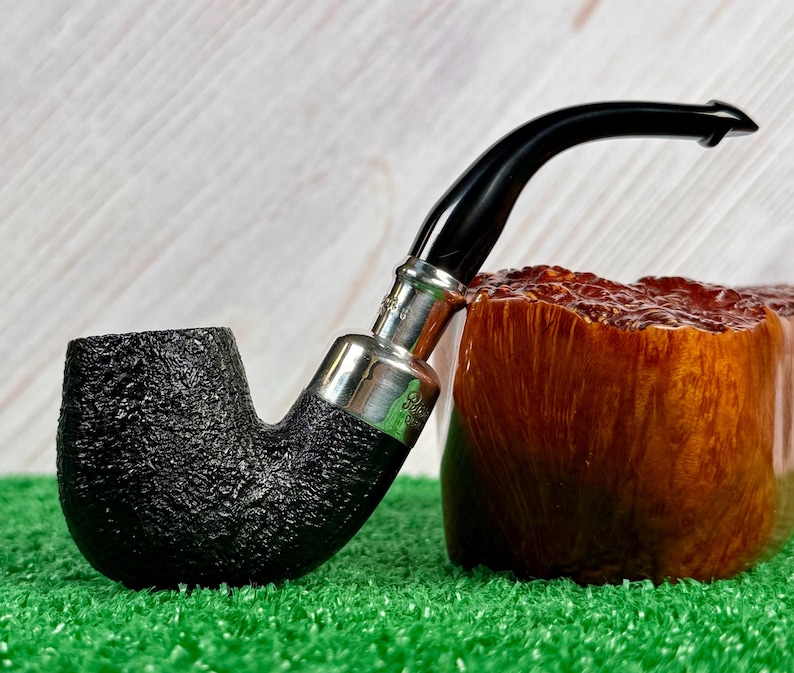 Peterson System Sterling Silver Spigot Sandblasted Bent Billiard Estate Pipe w/ Vulcanite P-Lip Stem