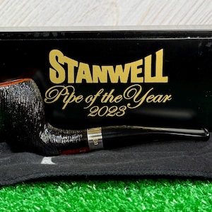 NEW Stanwell Pipe Of The Year 2023 Briar Pipe in Presentation Box. Sterling Silver Band, Brushed Black Limited Release! No Longer Produced.