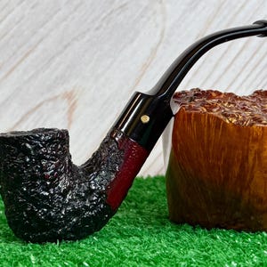 NOS Darnell Old Briar (Gasparini) Full Bent Billiard UNSMOKED, 1980’s Italy.  Deep Craggy Rustic Black, Red Undercoat.  Med. Group 3 Sized