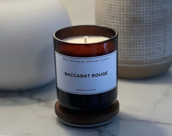 Baccarat Rouge | 300g Handmade Natural Soy Wax Candle | Reusable Amber Jar | Wooden Lid | Homemade in Australia