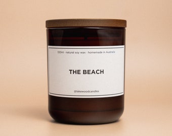 The Beach | 300g Handmade Natural Soy Wax Candle | Reusable Amber Jar | Wooden Lid | Homemade in Australia