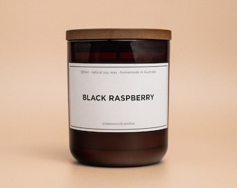 Black Raspberry | 300g Handmade Natural Soy Wax Candle | Reusable Amber Jar | Wooden Lid | Homemade in Australia