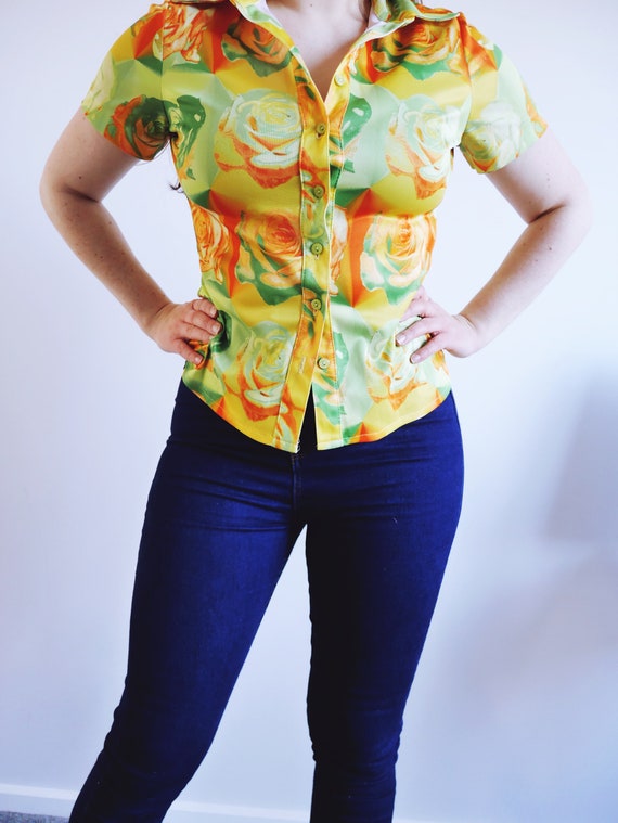 Stunning Vintage 80s Topshop Bright Yellow Floral