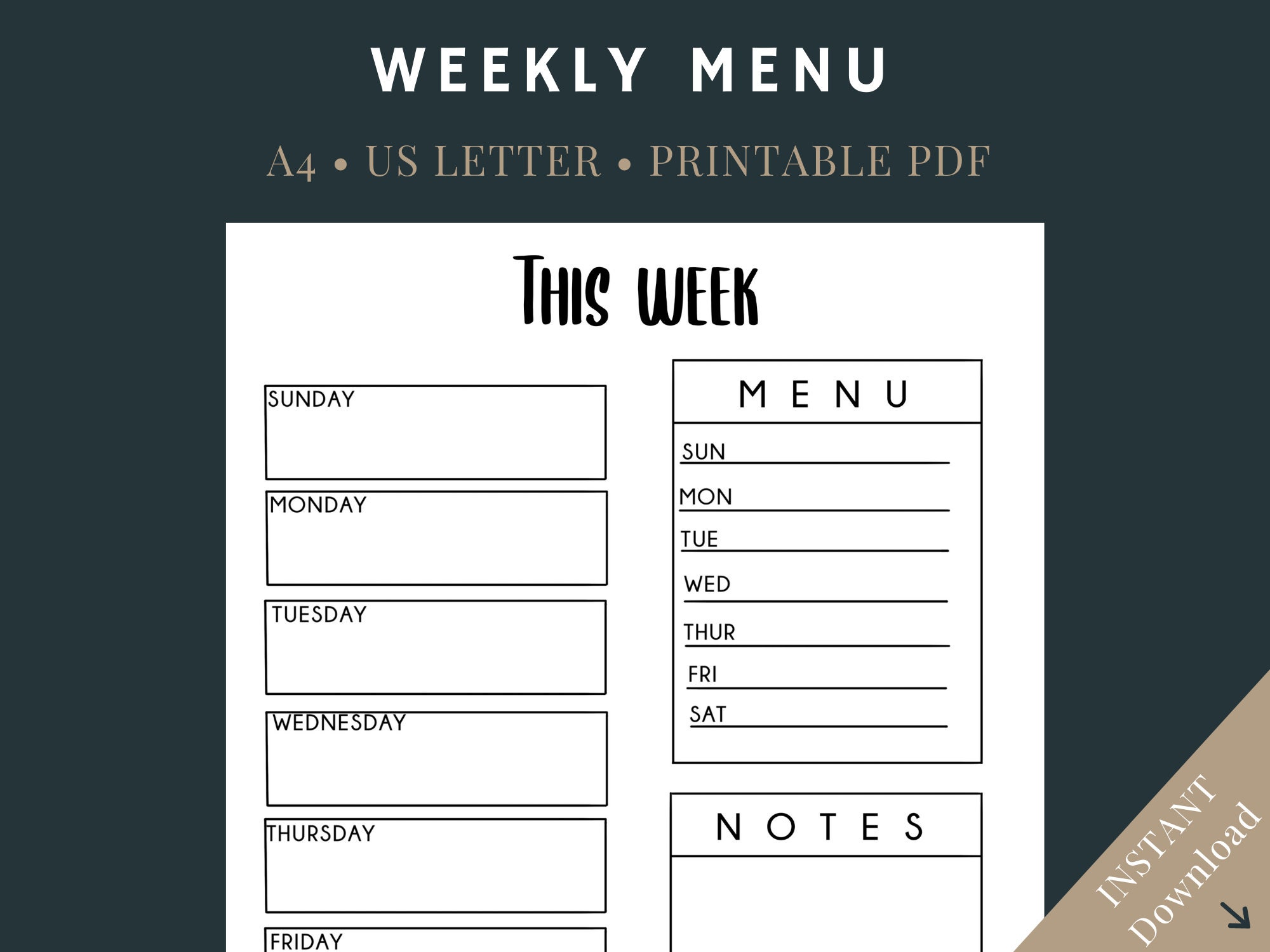 weekly printable menu printable grocery list printable etsy