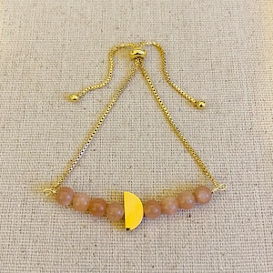 Adjustable Sunstone & Half-Sun Gold Bracelet