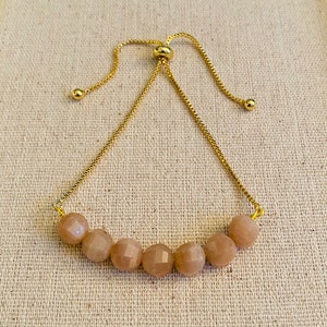 Peach Moonstone & Gold Adjustable Bracelet