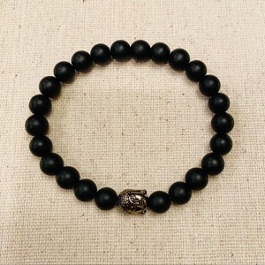 Men&#39;s Matte Onyx & Buddha Stretch Bead Bracelet