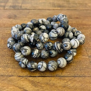 Spider Web Jasper Chunky Stretch Bead Bracelet