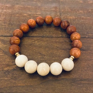 Fossil Jasper & Dark Rosewood Chunky Stretch Bead Bracelet