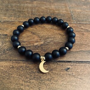 Crescent Moon Stretch Bead Bracelet with Matte Onyx