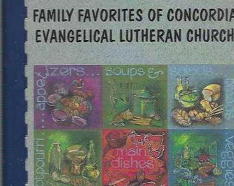 Eau Claire Wisconsin vintage 1995 Concordia Evangelical Lutheran Church Family Favorites Cookbook WI Community Collectible Rare Cook Book