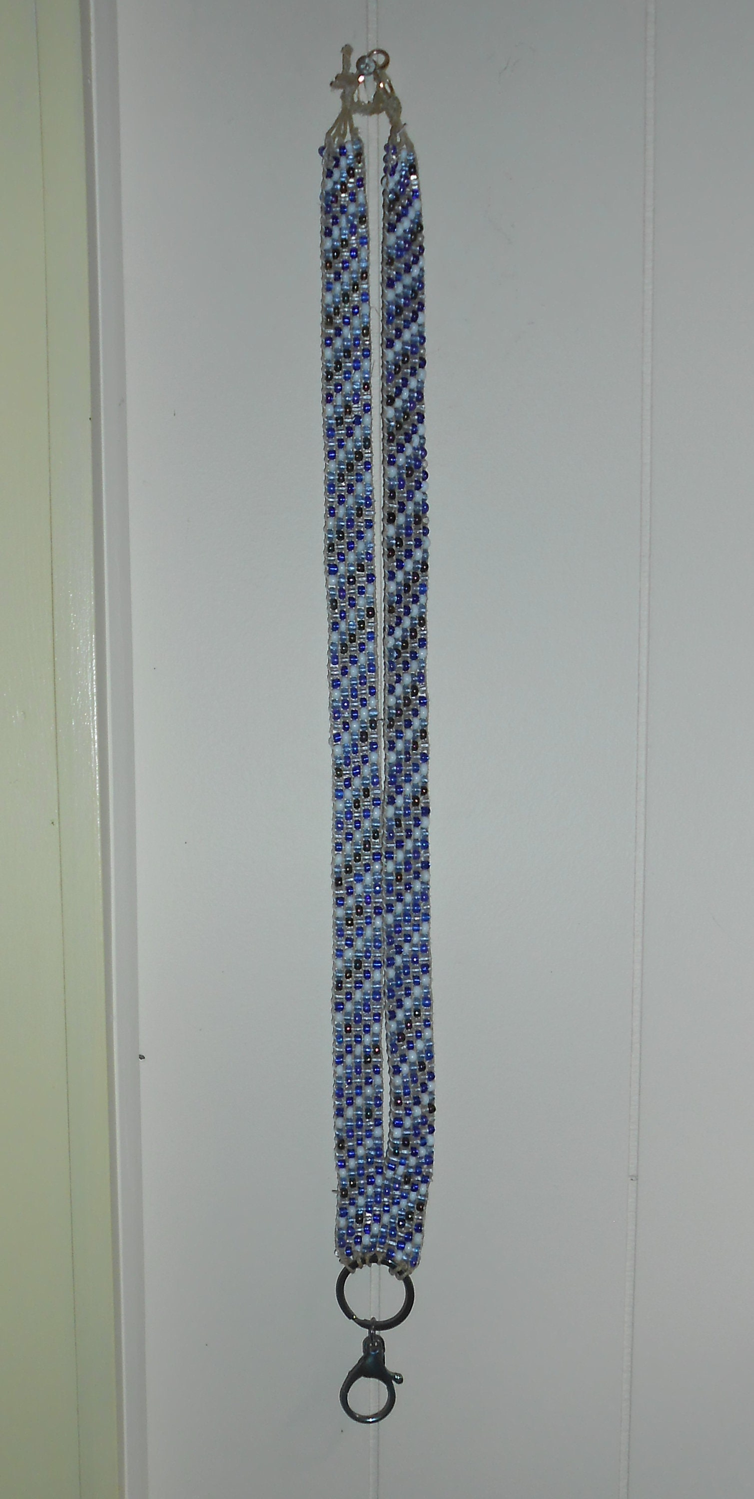 Loom Beaded Lanyard Blue & White Hand Made in the USA Original Etsy