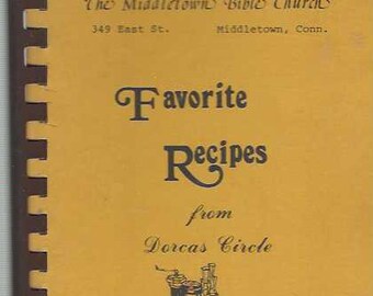 Libro de recetas favoritas de la iglesia bíblica antigua de Middletown, Connecticut. Recuerdos coleccionables de la comunidad de CT. Libro de cocina local raro encuadernado en espiral.