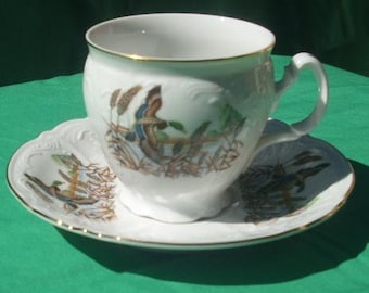 Bernadotte Fine China Wildlife Demi or Espesso Cup & Saucer Set Ducks Deer Fox Rabbit Quail Pheasant Elk Czech Import Fine Dining or Display