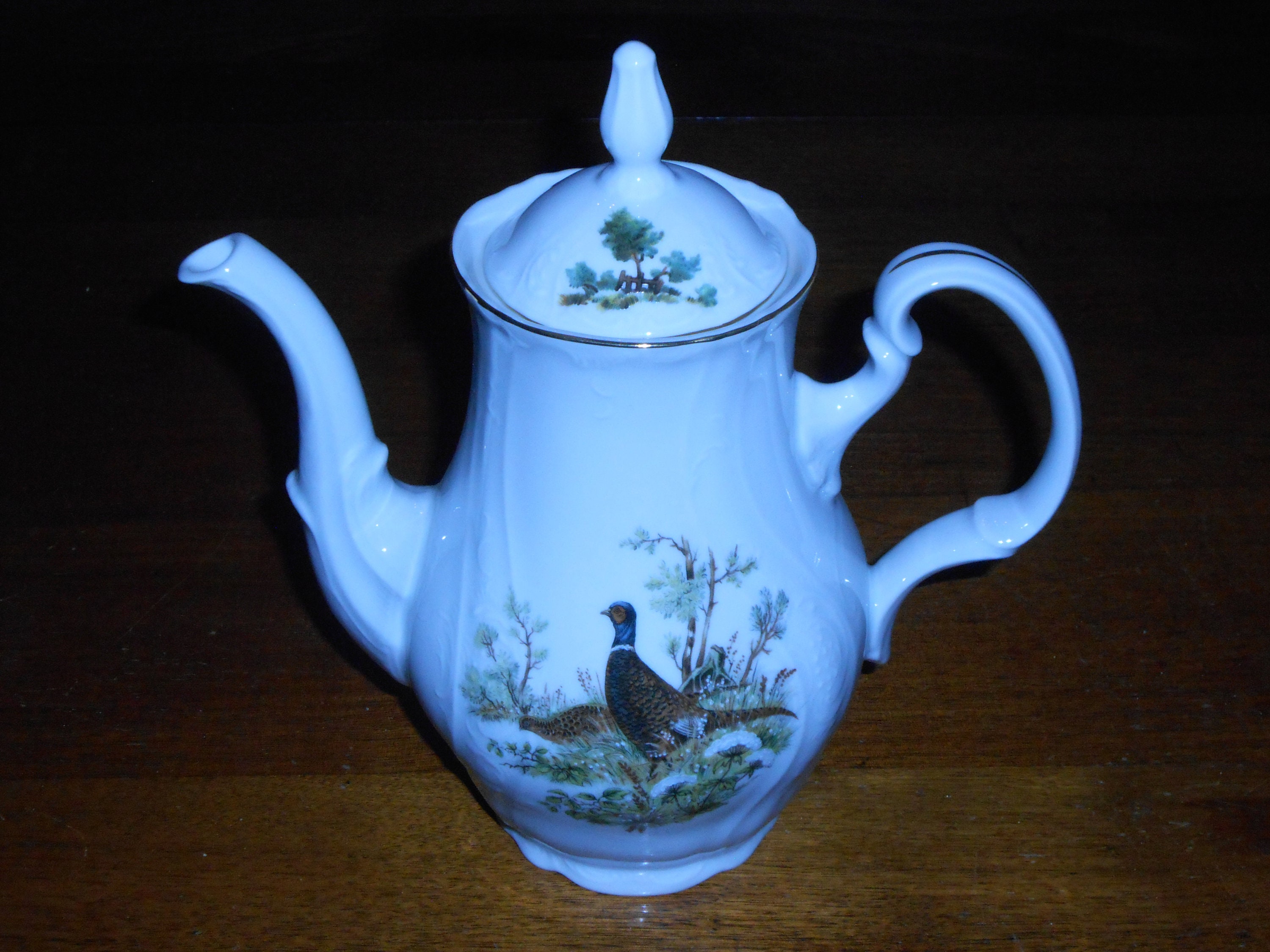 Bernadotte Porcelain Coffee Pot Rabbit Fish Fox Pheasant Quail Ducks Wildlife Patterns Imported from the Czech Republic Serving Display Rare