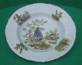 Bernadotte Fine China Rimmed Soup Dish Bowl Boar Quail Duck Trout Elk Turkey Fox Pheasant Wildlife Czech Republic Import Porcelain Dining