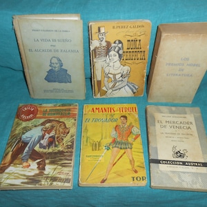 Lot de 6 romans antiques en langue espagnole Dona Perfecta La Reconquista De Mompracem Los Amantes de Teruel El Trovador + Rare de Porto Rico