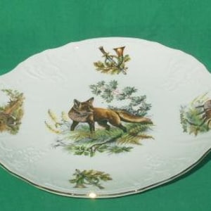 Bernadotte Fine China Cake Tarta Ciasto Deser Serwowanie Talerz Wystawowy Lis Kaczki Bażant Jeleń Łoś Królik Przepiórka Wzory Dzikiej Przyrody Czechy