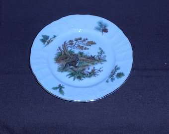 Bernadotte Fine China Dessert or Bread Plate Woodcock Quail Duck Pheasant Turkey Fish Fox Elk Deer Rabbit Boar Wildlife Patterns Porcelain