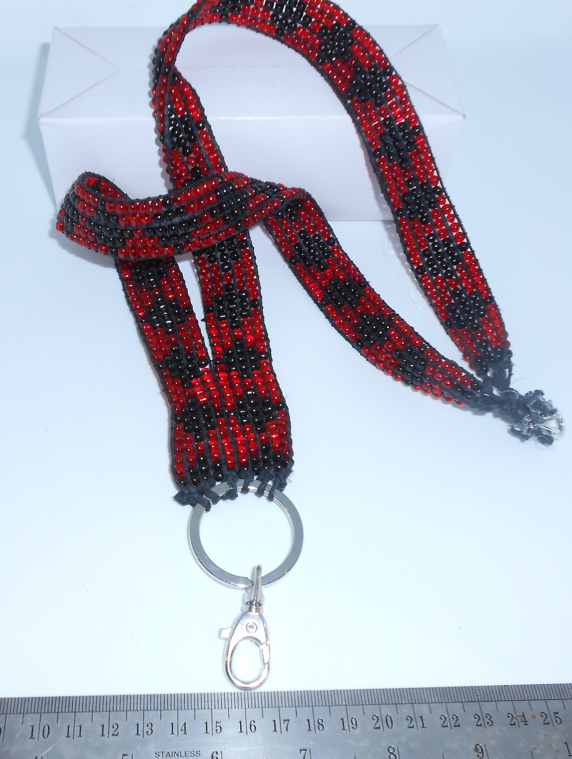 Loom Beaded Lanyard Black & Red Hand Made in the USA Original Etsy