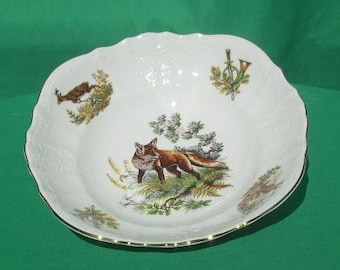 Bernadotte Round Serving Bowl Fox Quail Jabalí Faisán Pavo Becada Alce Chech República Checa Fina China Entretenimiento o exhibición