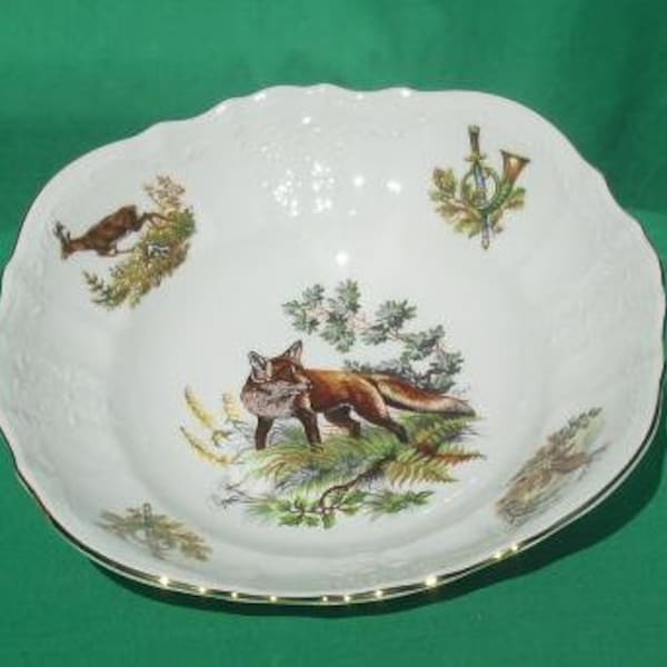 Bernadotte Round Serving Bowl Fox Quail Boar Hare Pheasant Turkey Woodcock Elk Imported Chech Republic Fine China Entertaining or Display