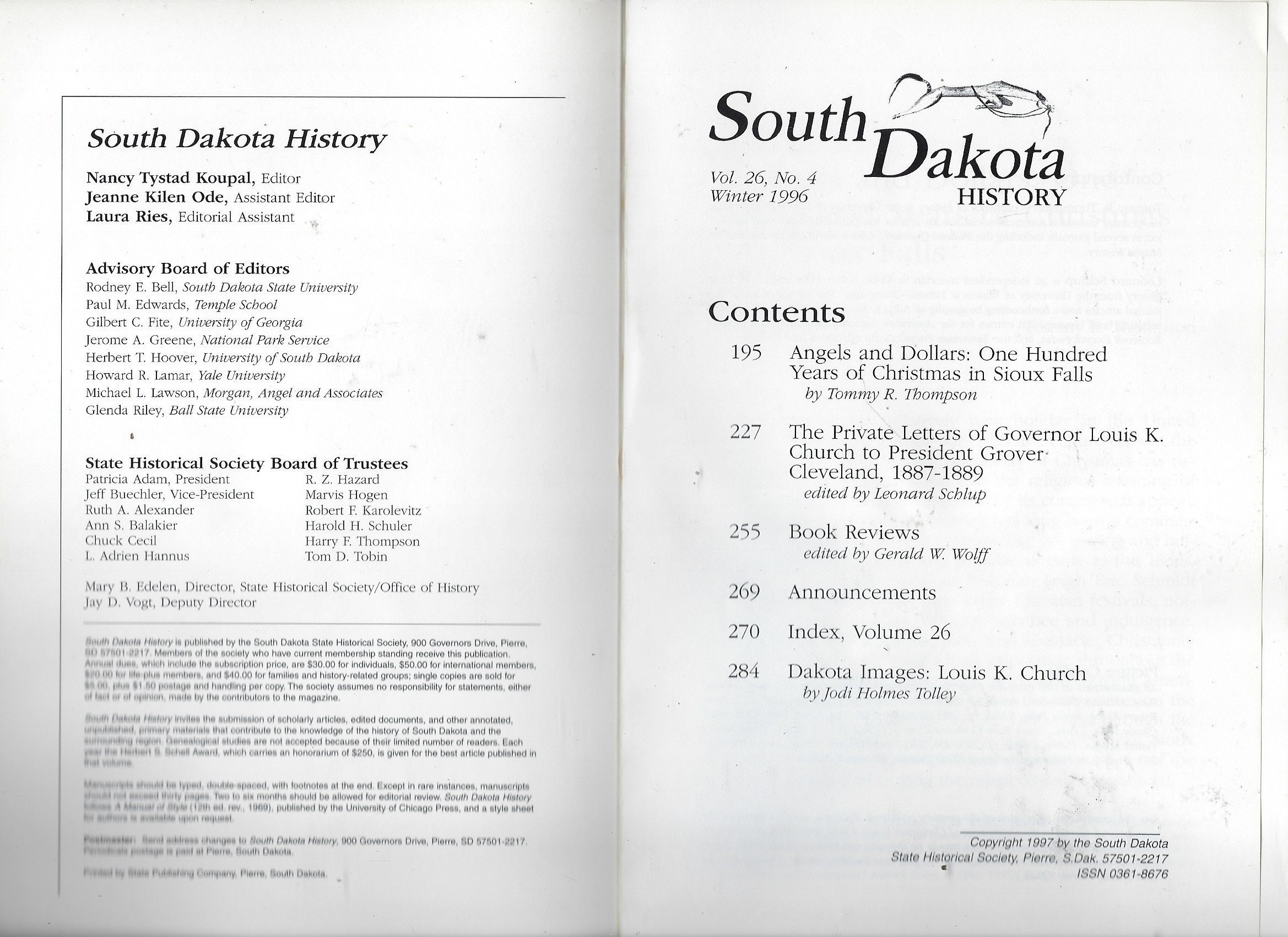 South Dakota History Magazine Winter 1996 Sioux Falls Christmas