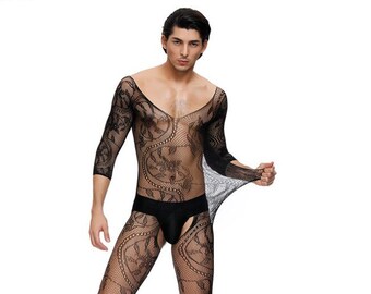 Body en résille extensible noir pour homme/femme