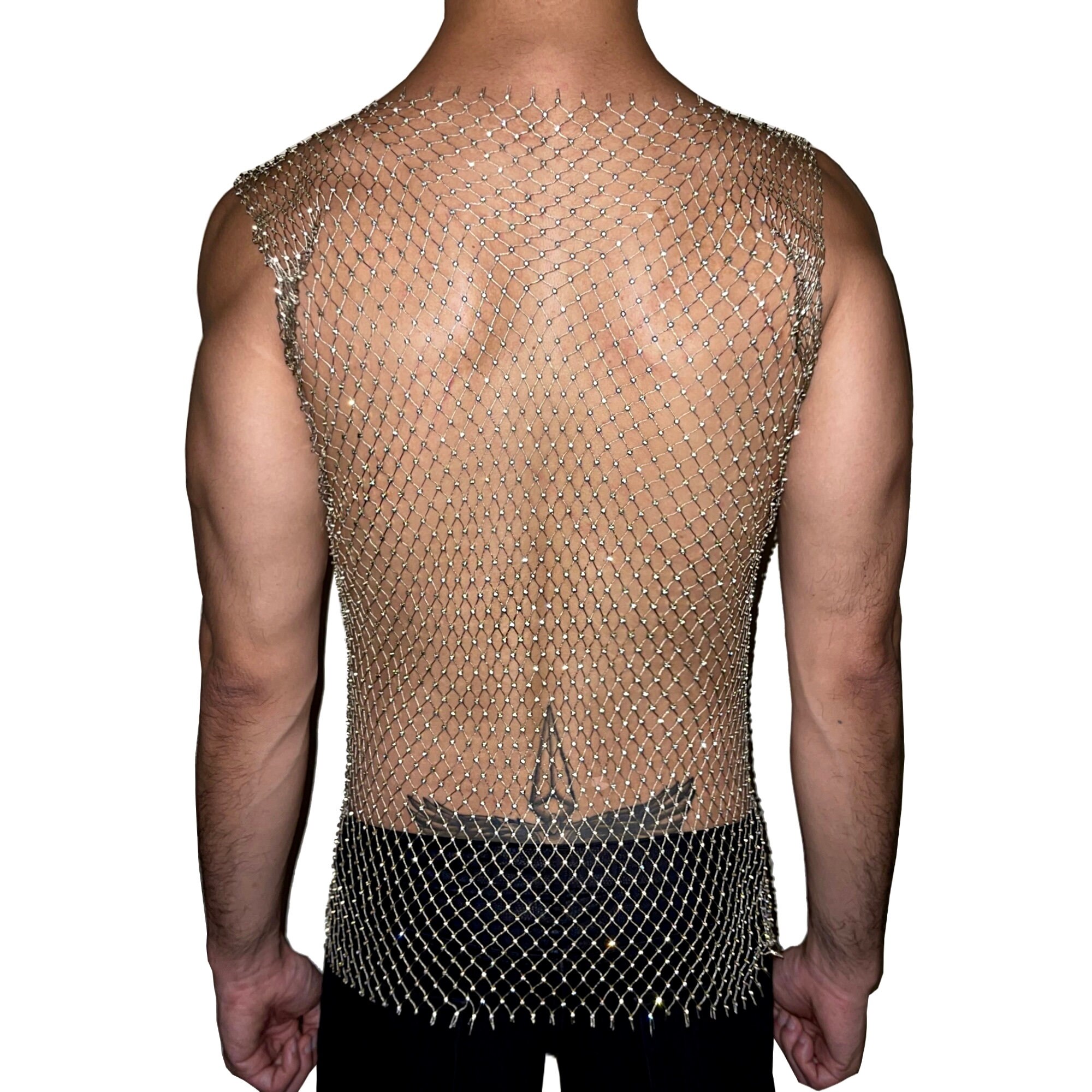mens rhinestone mesh top