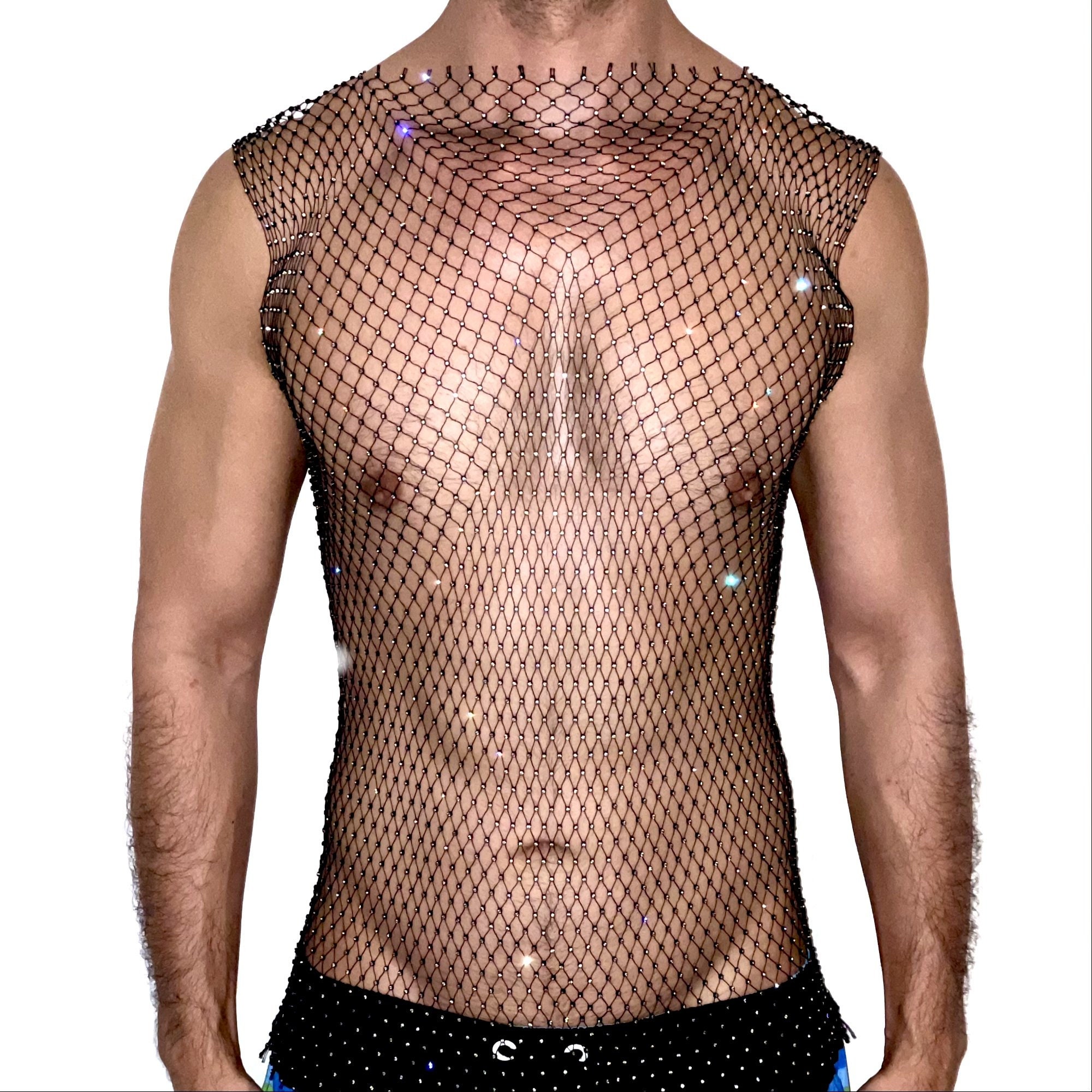 Black Bling Rhinestone Crystal Mesh Tank Top, See Through Fishnet Unisex  Design -  Canada