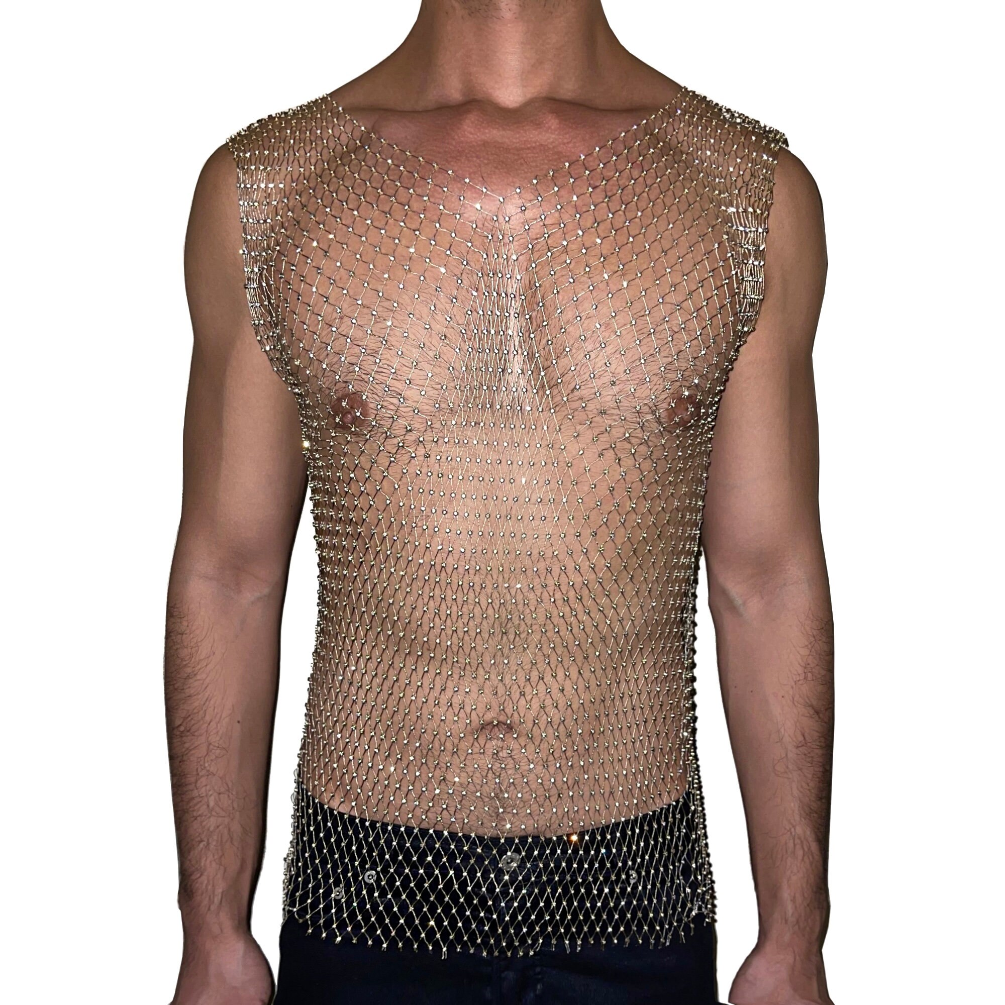Gold Bling Rhinestone Crystal Mesh Tank Top See Through - Etsy