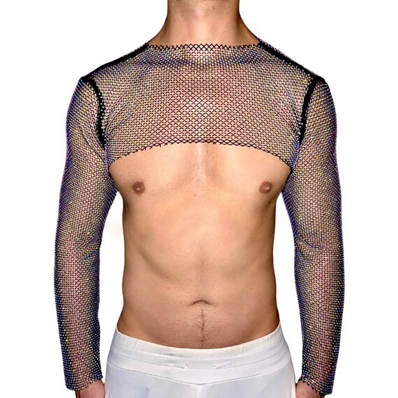 Large Rhinestone Mesh Long Sleeves Crop 