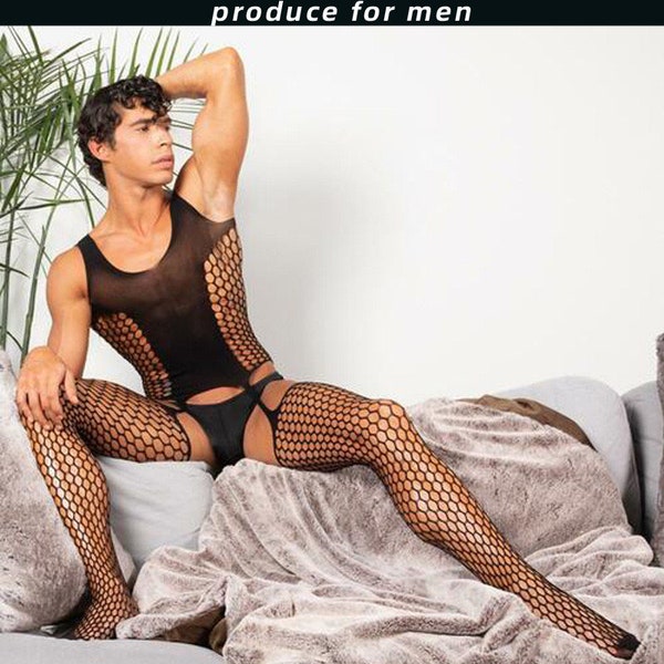 Black Stretchy Mesh Bodysuit/Fishnet Body Stocking for Men/Women