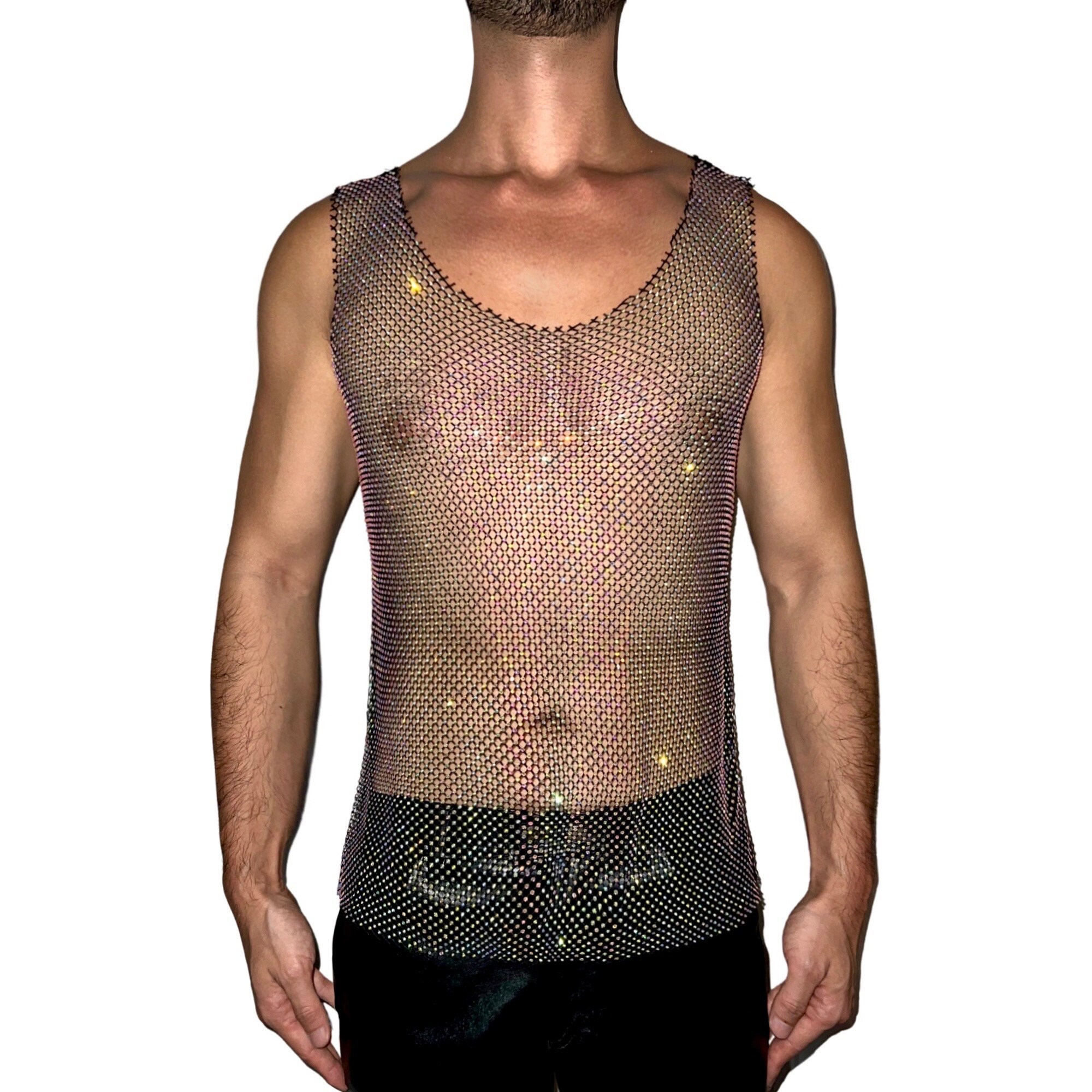 Black Bling Rhinestone Crystal Mesh Tank Top, See Through Fishnet Unisex  Design -  Canada