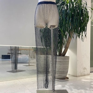 Crystal Decor Fishnet Mesh High-Rise Pants