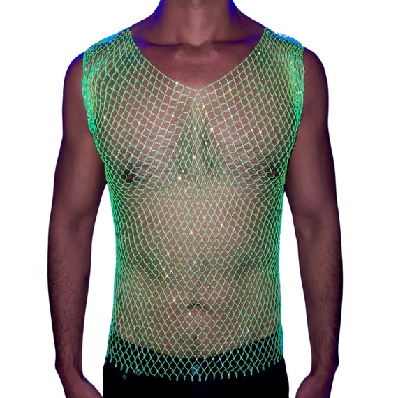 Black Rhinestone Crystal Mesh Unisex Fishnet T-shirt, Perfect for