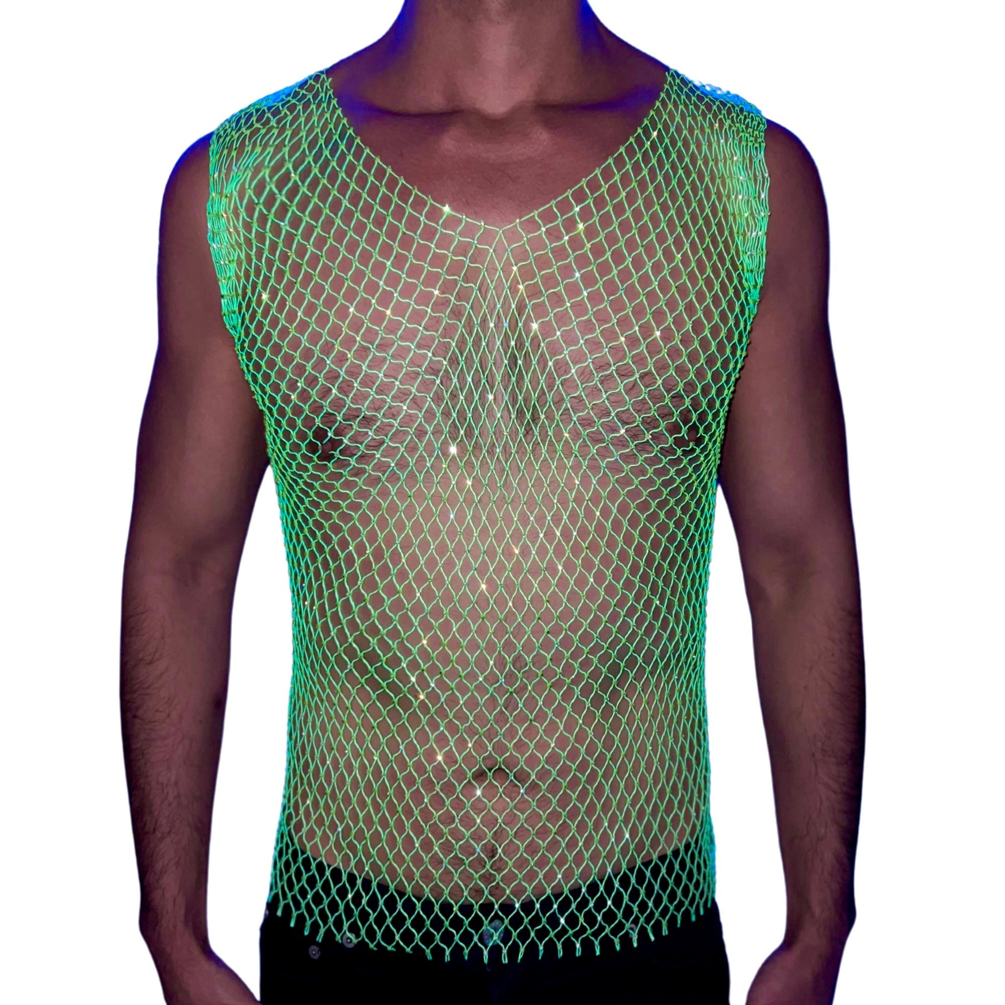 antage tidligste fascisme Neon Green Bling Rhinestone Crystal Mesh Tank Top See Through - Etsy